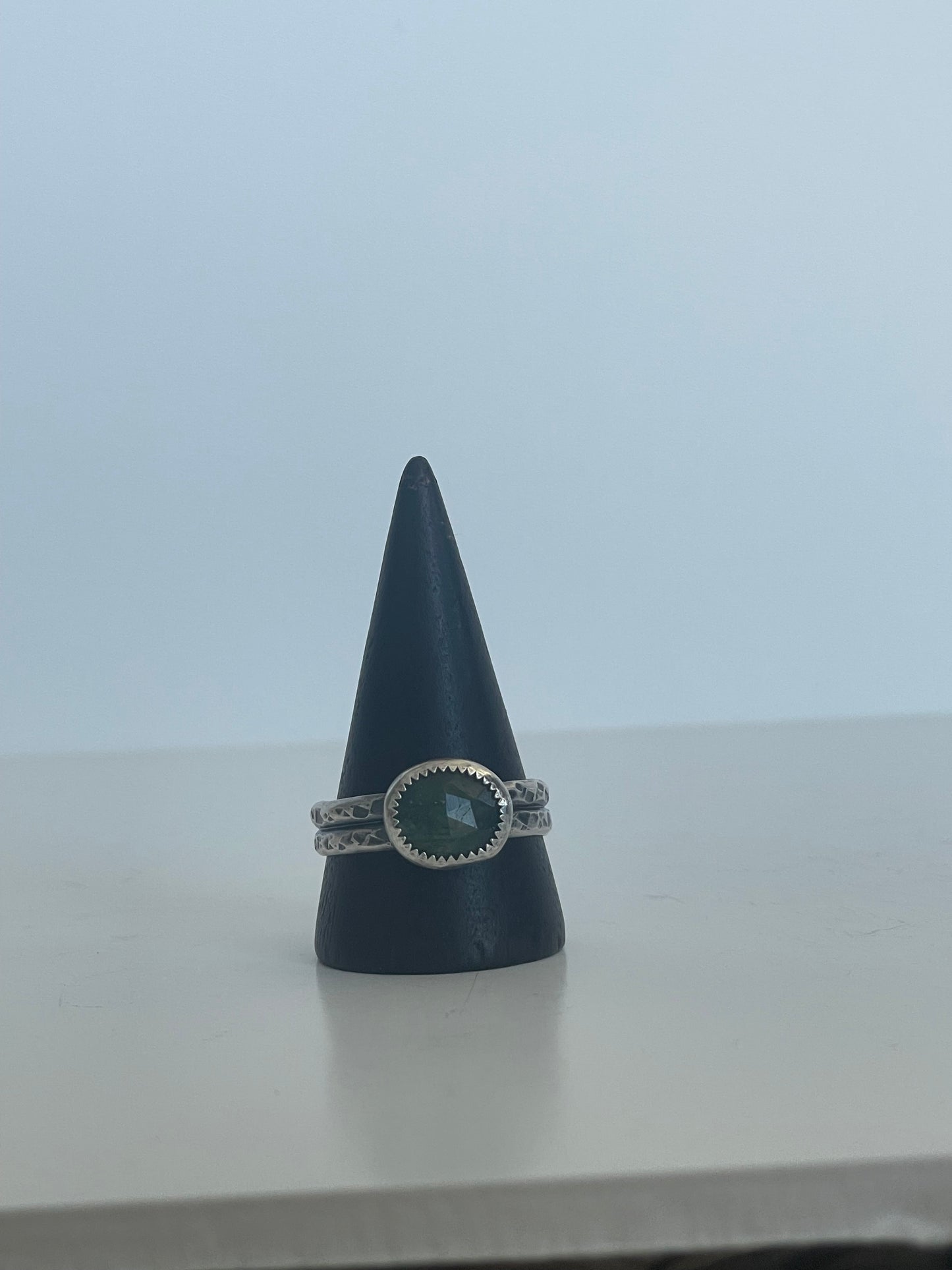 Moss Agate and Sterling Ring - US 11.5