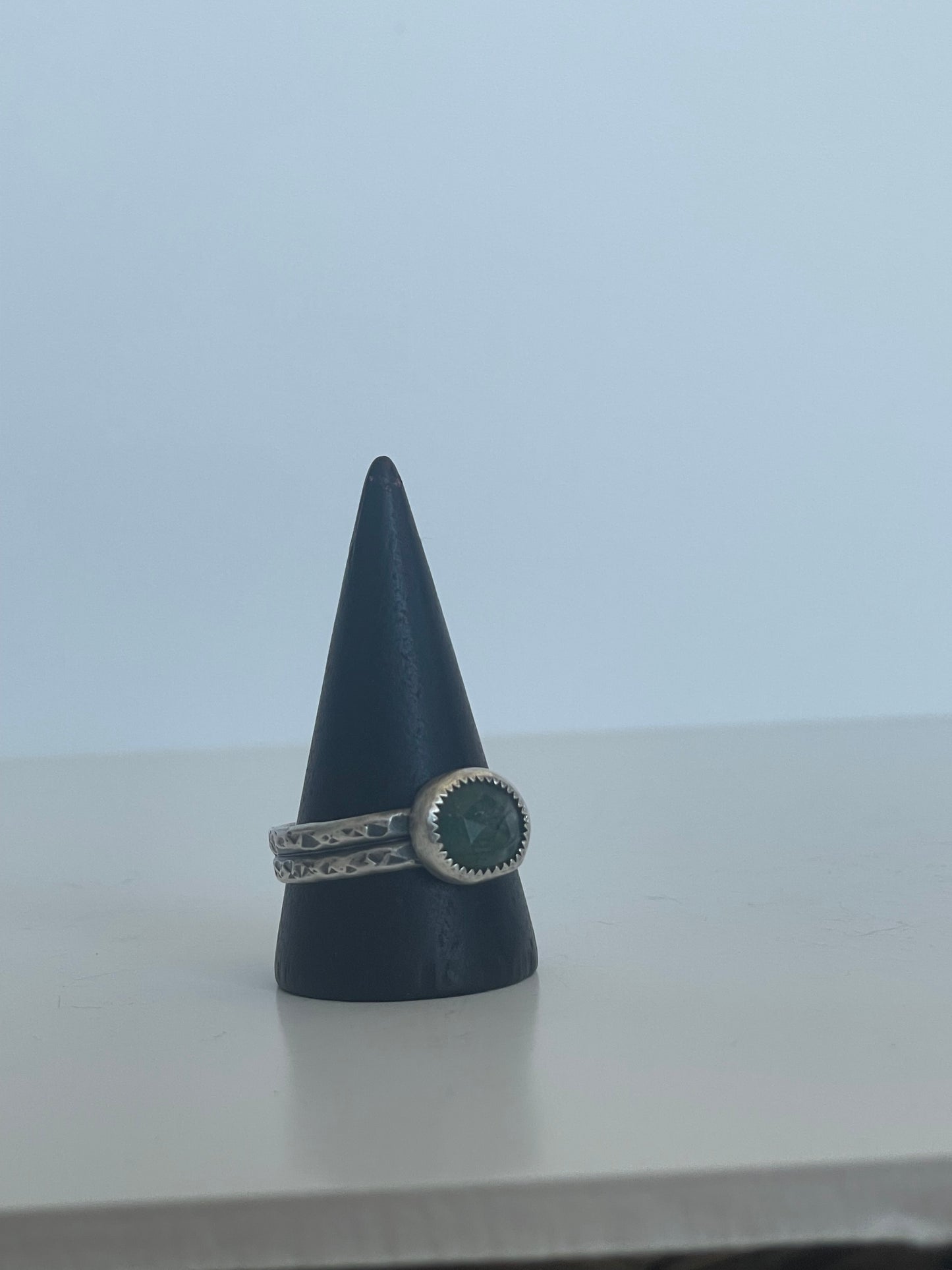 Moss Agate and Sterling Ring - US 11.5