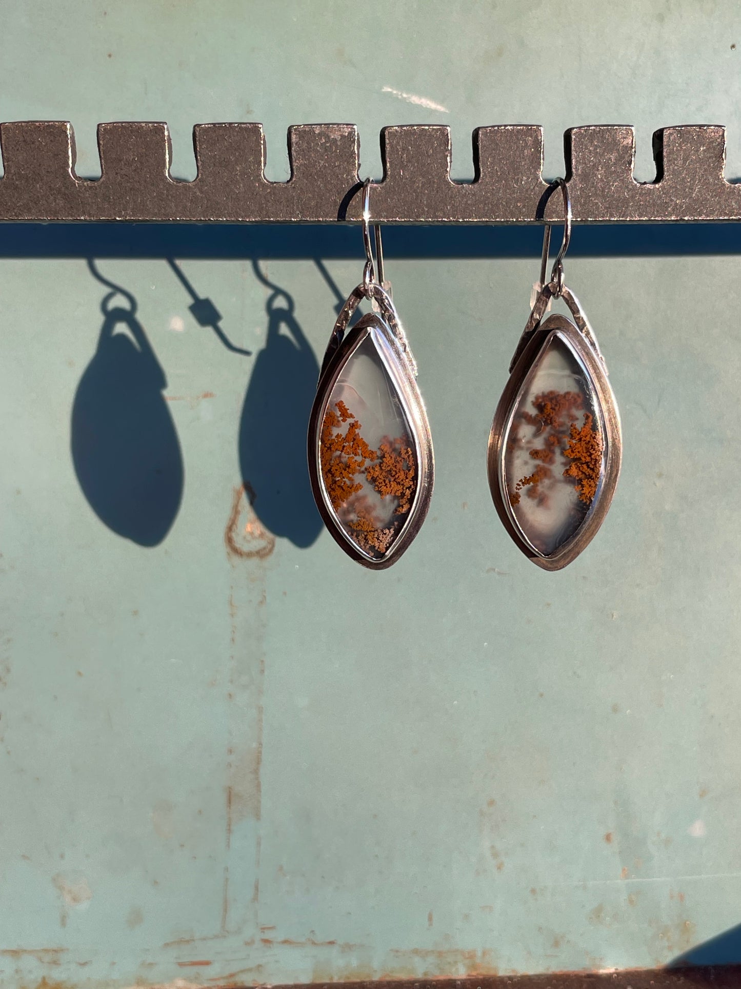 Moss Agate and Sterling Dangles