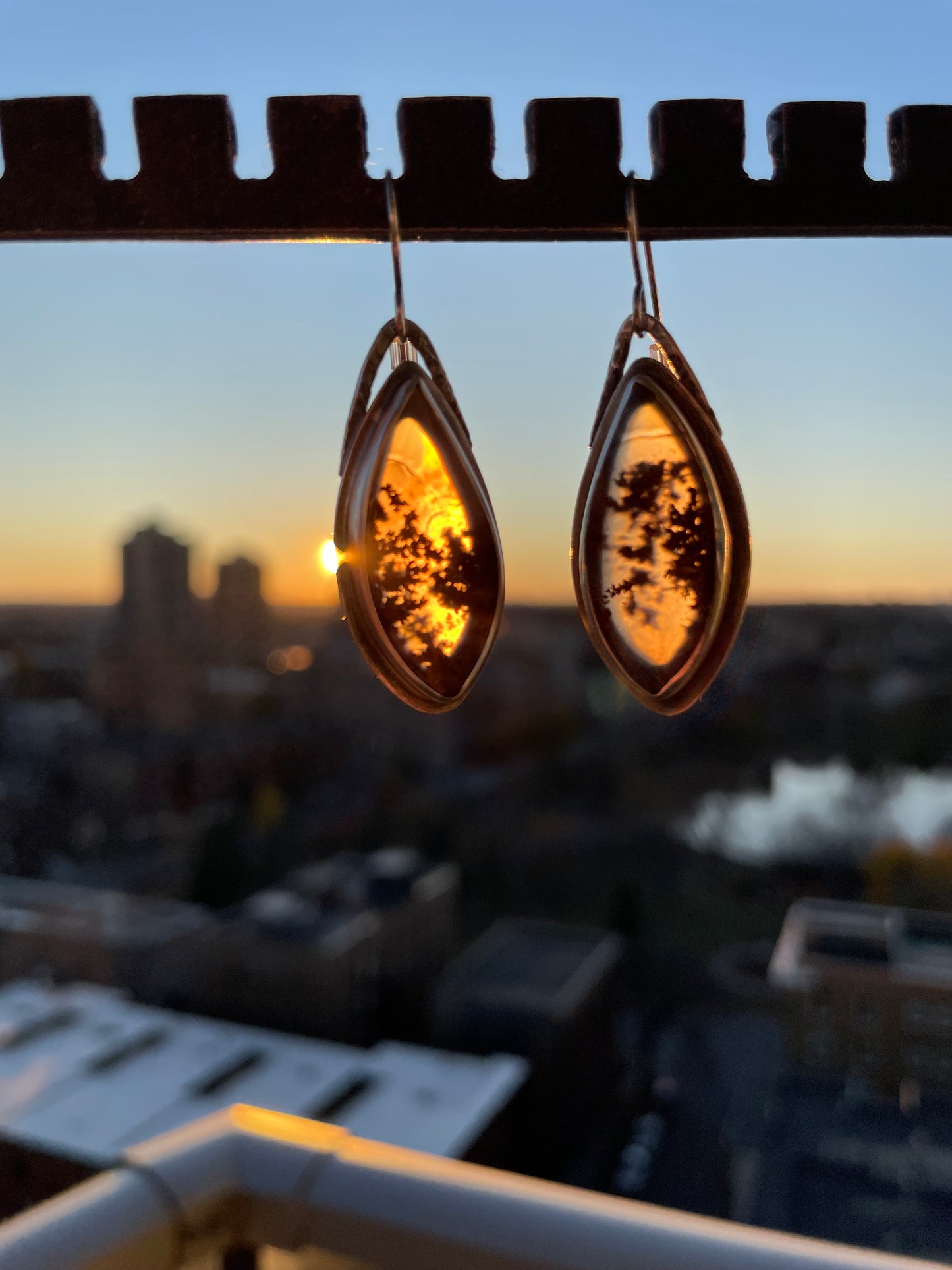 Moss Agate and Sterling Dangles