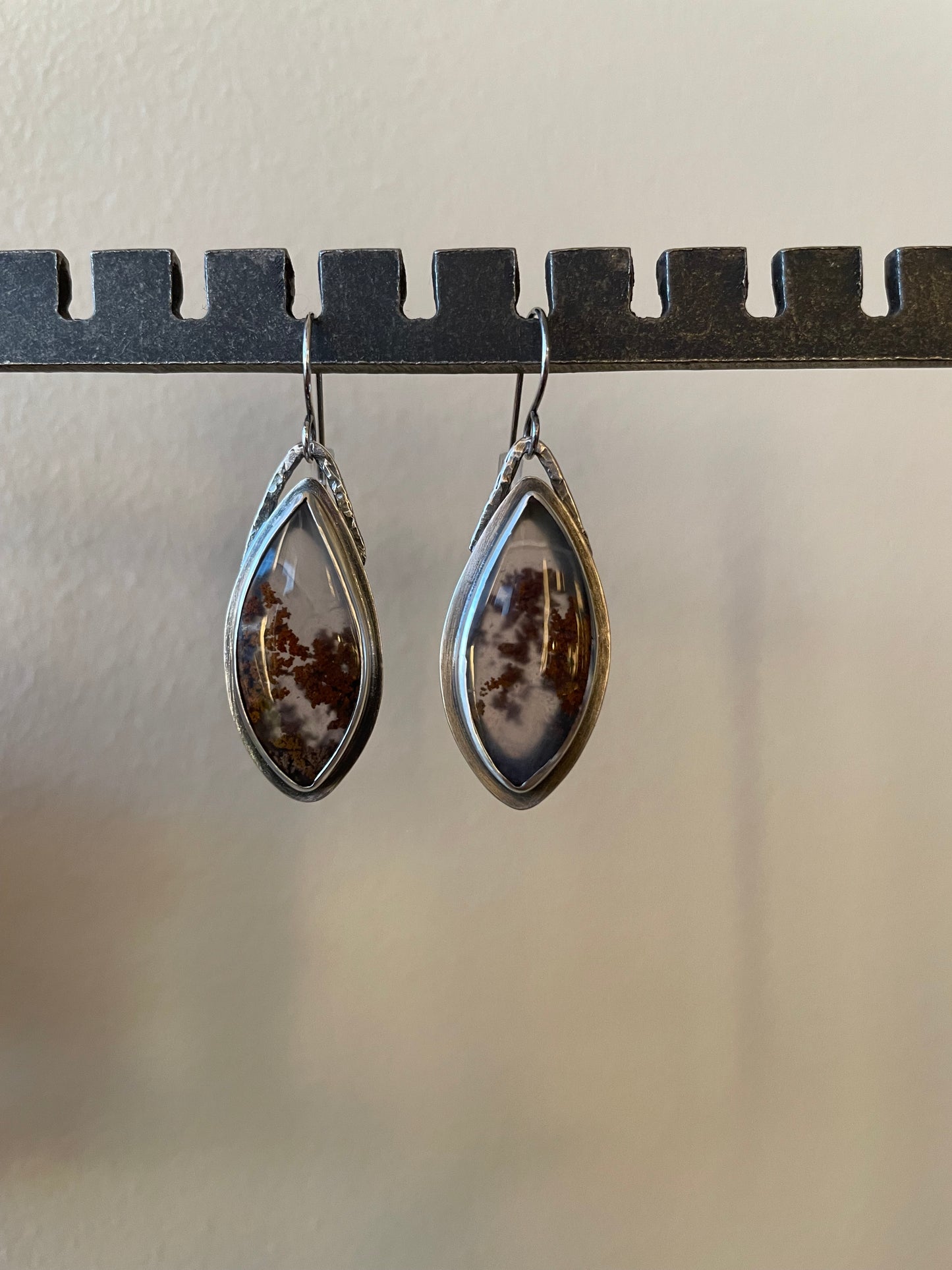 Moss Agate and Sterling Dangles