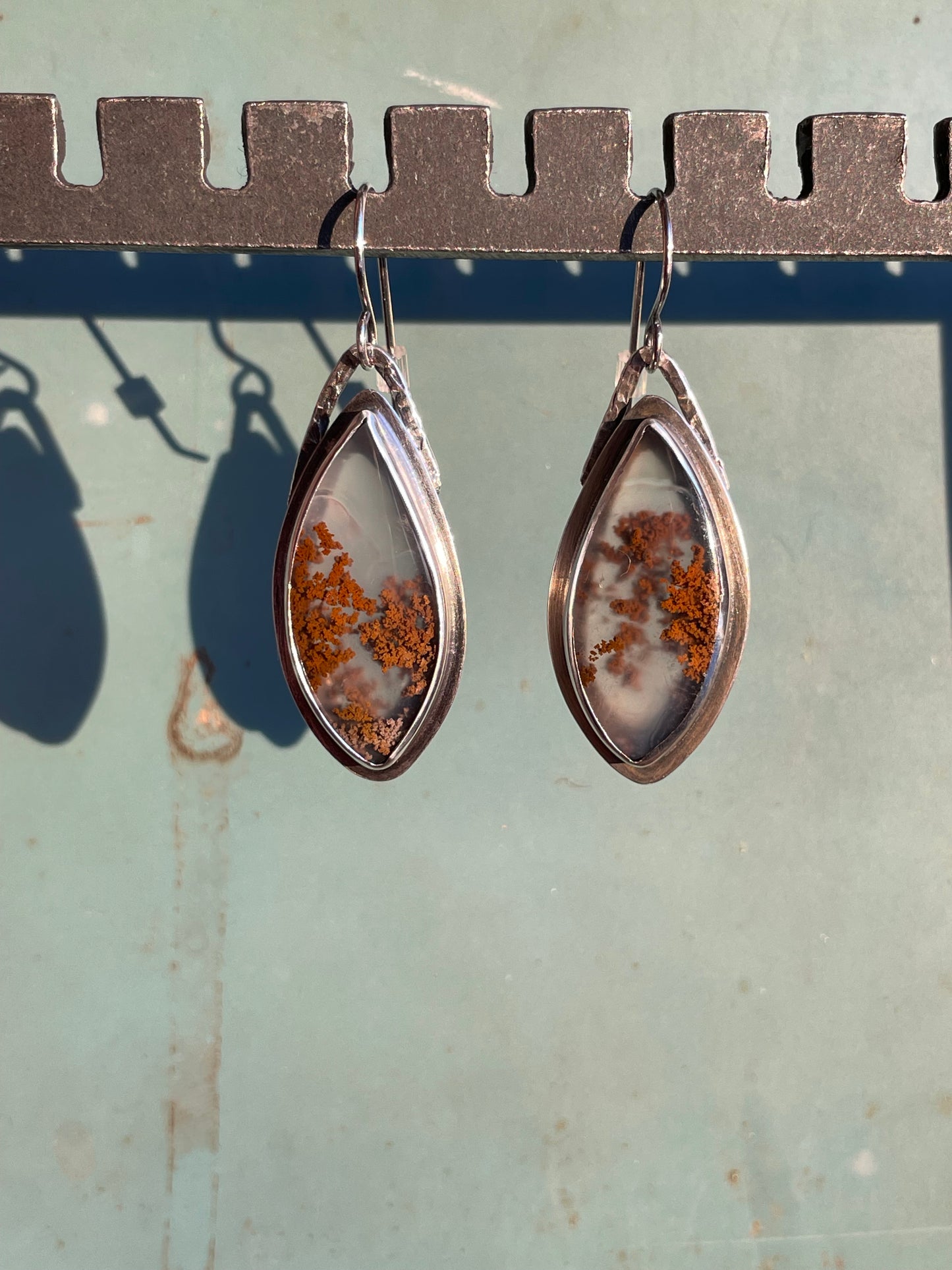 Moss Agate and Sterling Dangles