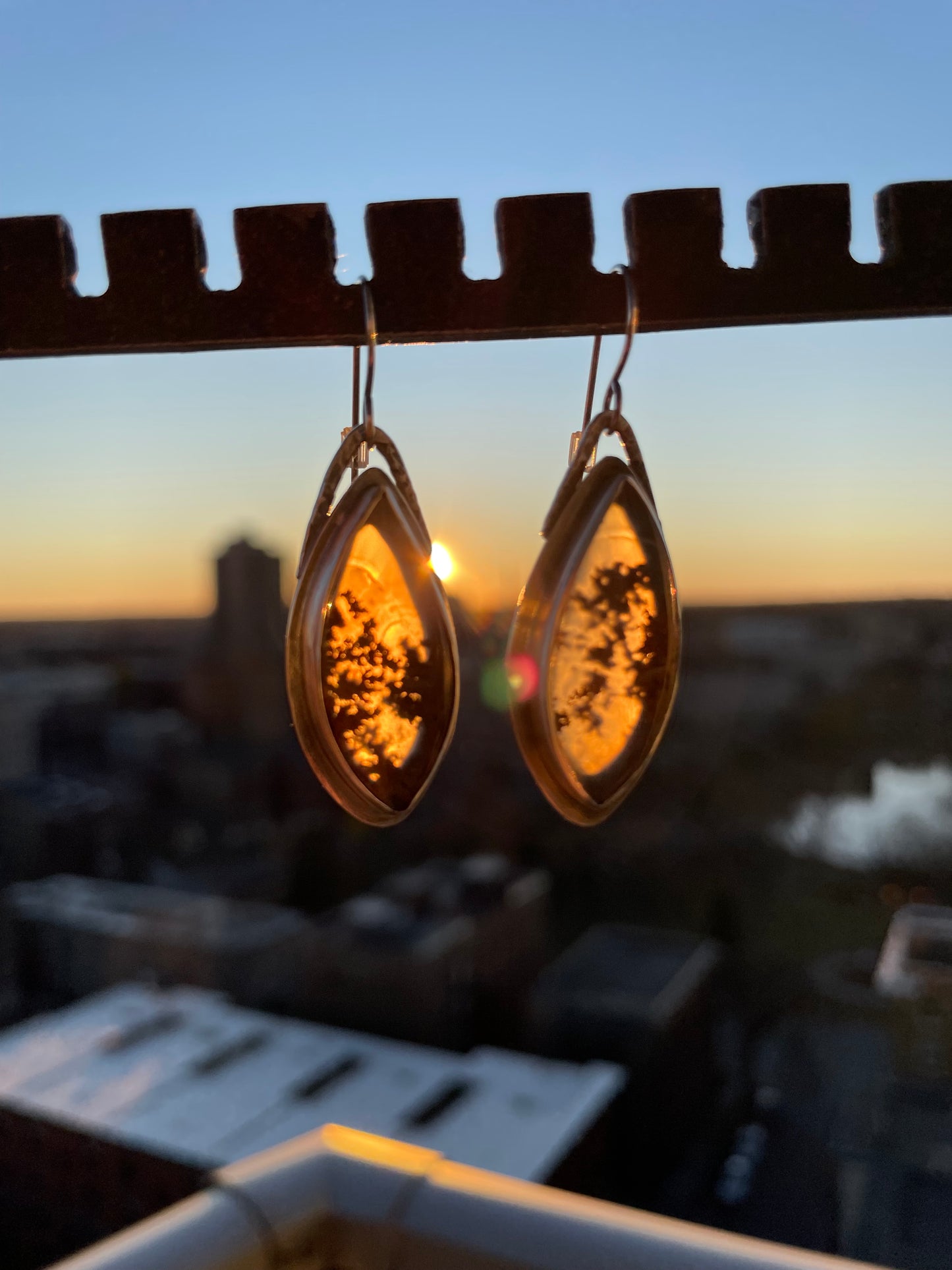 Moss Agate and Sterling Dangles