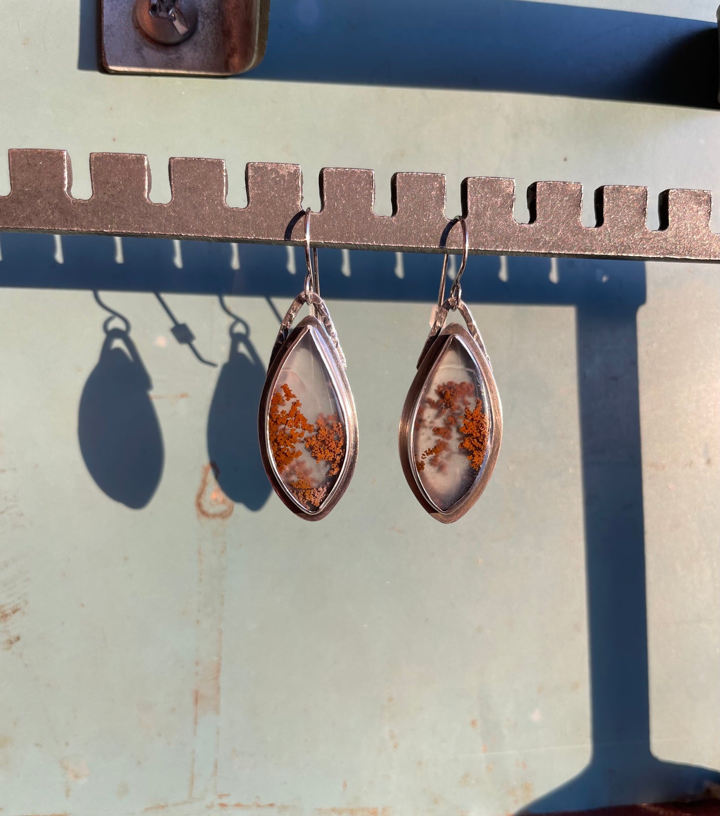 Moss Agate and Sterling Dangles