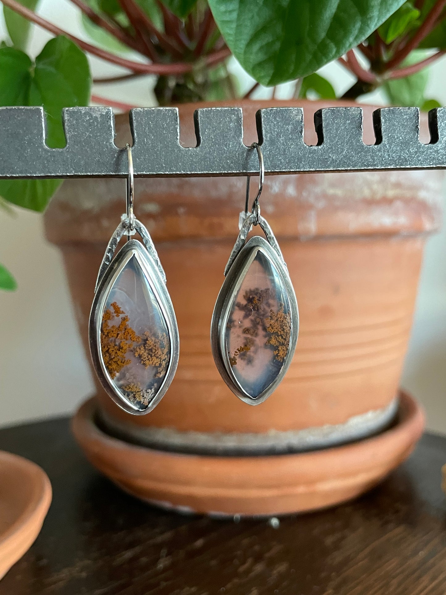 Moss Agate and Sterling Dangles