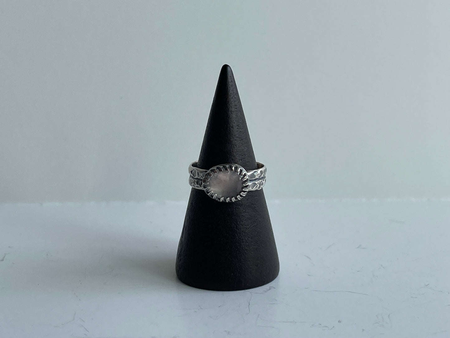 Rose Quartz and Sterling Ring - US 5