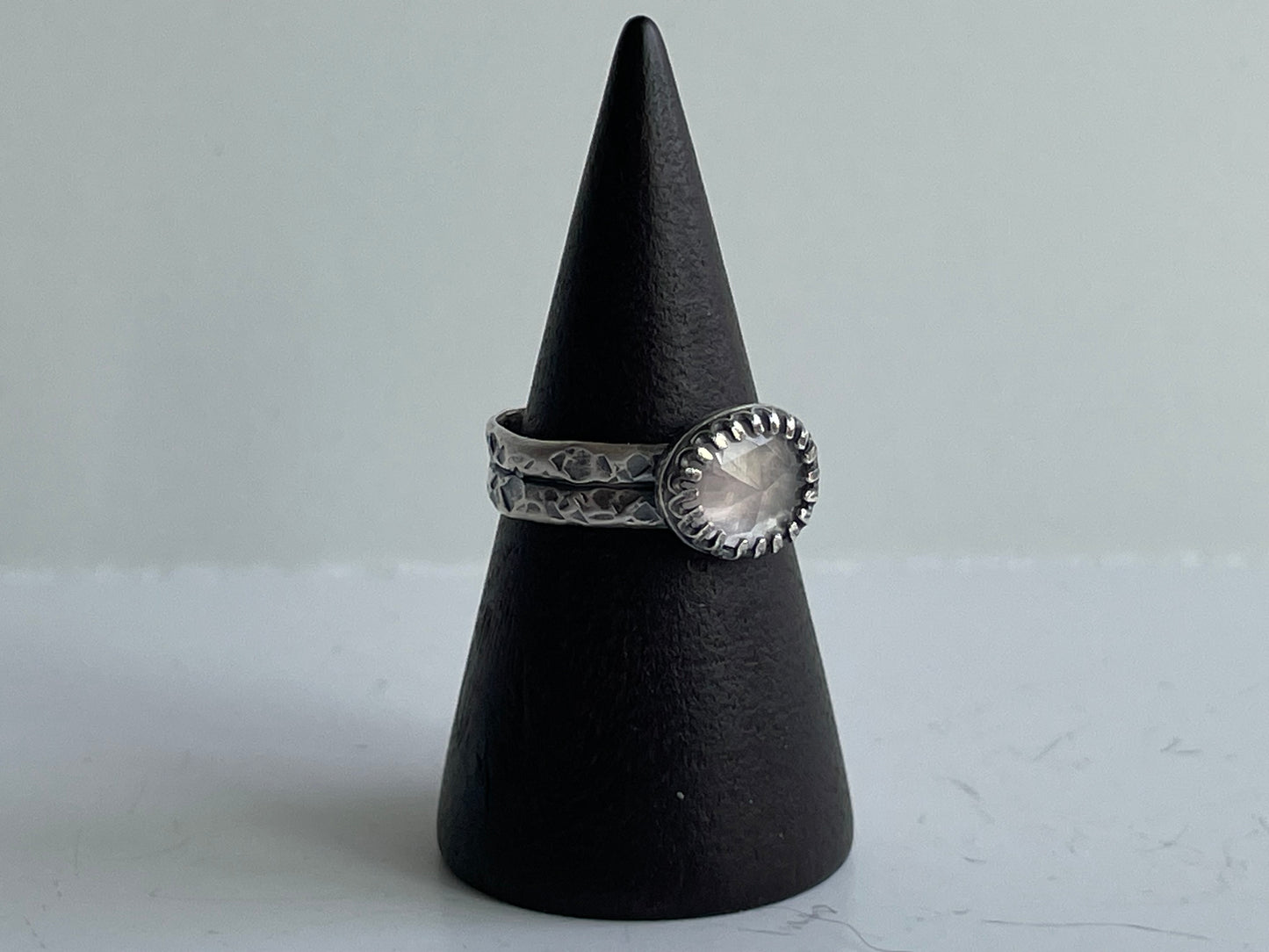 Rose Quartz and Sterling Ring - US 5