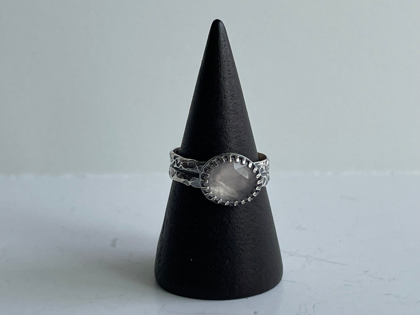 Rose Quartz and Sterling Ring - US 6