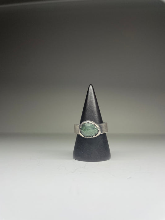 Faceted Moss Agate and Sterling Ring - US 8